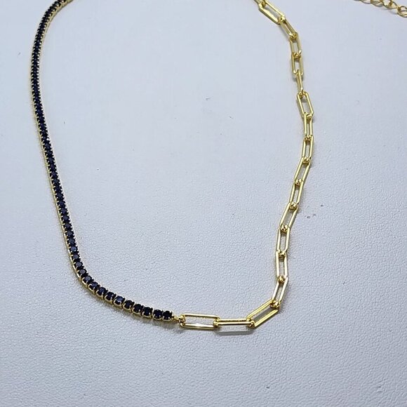 Brand New Sterling Silver 925 Blue Tennis Paper Clip Style Necklace - Picture 4 of 4